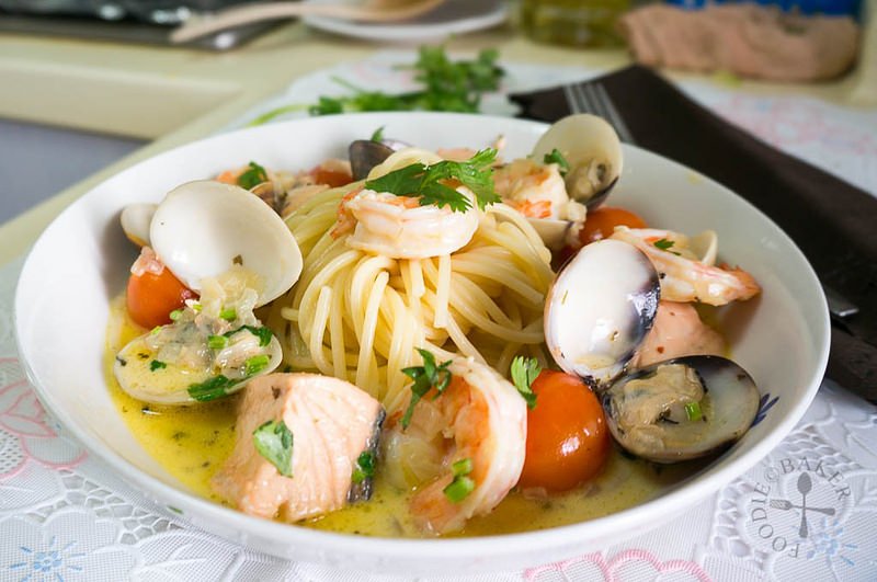 Gordon Ramsay's Spaghetti with seafood velouté
