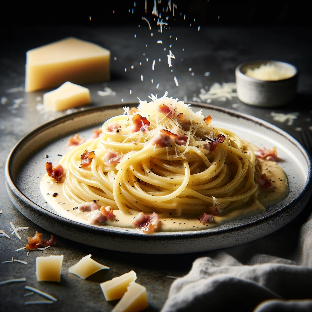 A plate of creamy Spaghetti Carbonara, garnished with parsley, prepared Gordon Ramsay style