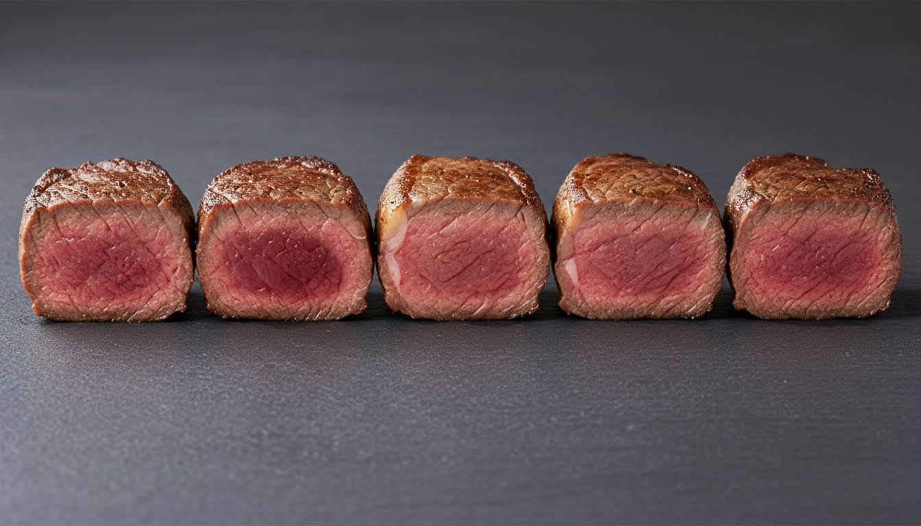 Steak doneness chart showing rare to well done internal temperatures